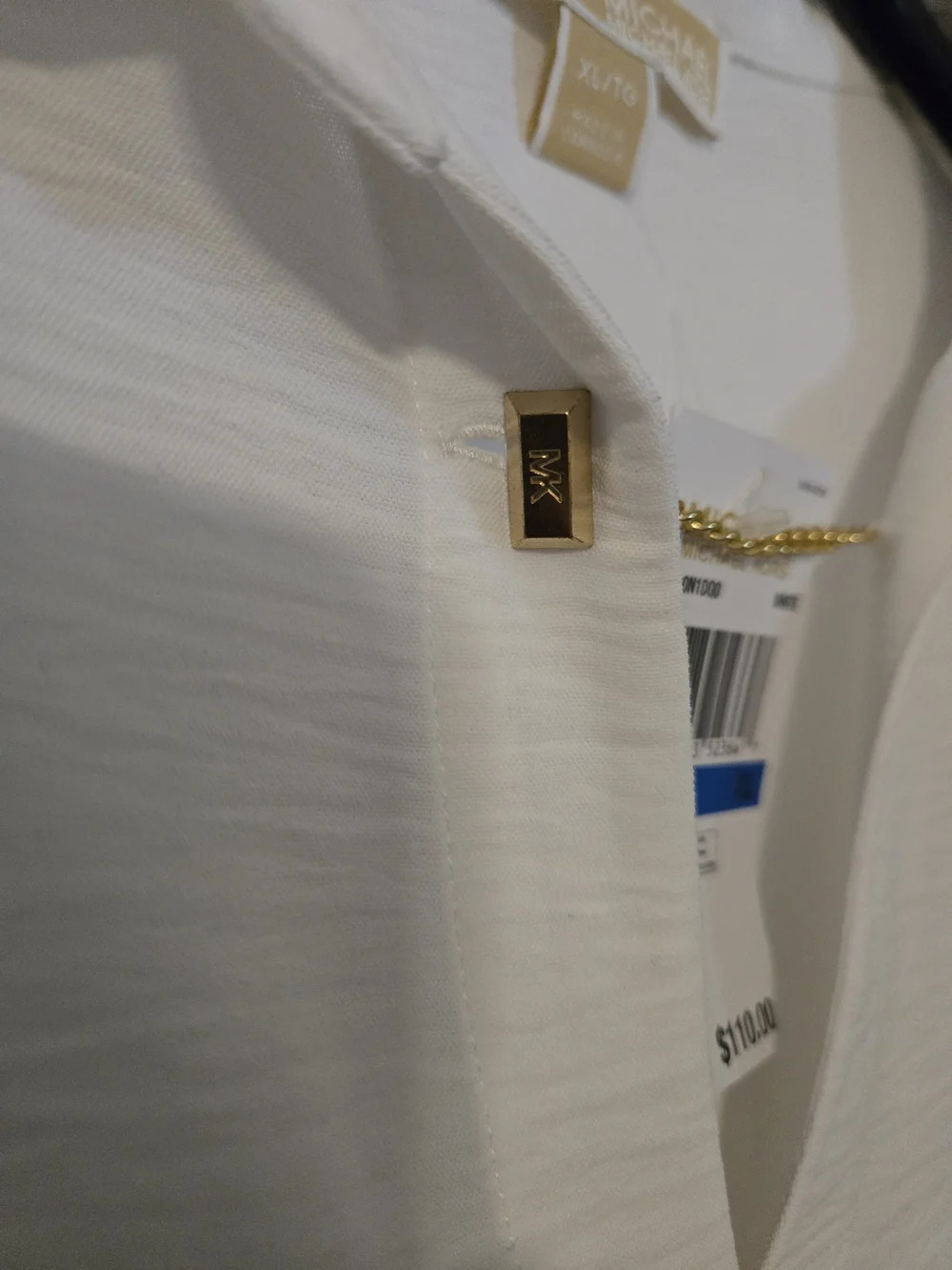 Michael Kors White Long-Sleeve Blouse with Gold Chain Detail